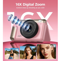 Appareil Photo Numérique 4K Digital: 64MP Appareil Photo Compact pour Vidéo avec Écran 3" Abattable 180° Digital Camera Zoom 16X