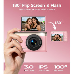 Appareil Photo Numérique 4K Digital: 64MP Appareil Photo Compact pour Vidéo avec Écran 3" Abattable 180° Digital Camera Zoom 16X