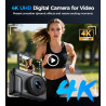 Appareil Photo Numérique 4K Digital: 64MP Appareil Photo Compact pour Vidéo avec Écran 3" Abattable 180° Digital Camera avec Zoo