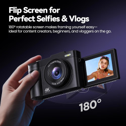Appareil Photo Numérique 4K Digital: 50MP Appareils Numérique avec Écran Rabattable 180° - Camera pour Vlog avec Carte 32GB - po