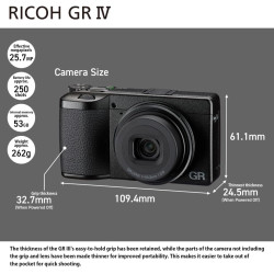 Appareil photo numérique compact haut de gamme Ricoh GR IV [Distance focale 28 mm] [Capteur CMOS APS-C 25,7 Mpx] [Démarrage rapi