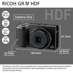 RICOH GR IV HDF, modèle amélioré du GR IV avec filtre de diffusion intégré. Appareil photo numérique compact haut de gamme ultim