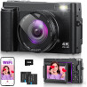 Appareil Photo numérique 4K 64MP avec WiFi écran Rabattable 180 degrés Zoom numérique 16x Double Batterie Carte SD 32 Go Chargeu