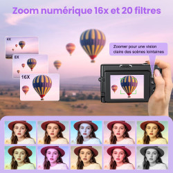 Appareil Photo numérique 4K 64MP avec WiFi écran Rabattable 180 degrés Zoom numérique 16x Double Batterie Carte SD 32 Go Chargeu