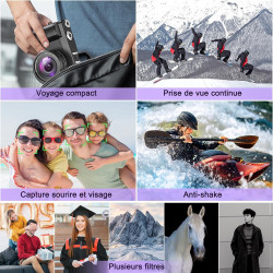 Appareil Photo numérique 4K 64MP avec WiFi écran Rabattable 180 degrés Zoom numérique 16x Double Batterie Carte SD 32 Go Chargeu