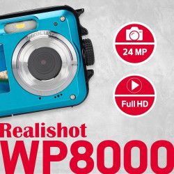 AgfaPhoto Realishot WP8000 - Appareil Photo Numérique Étanche, 3m/10, 24 MP, Vidéo Full HD, Double écran LCD, Zoom Digital 16x, 