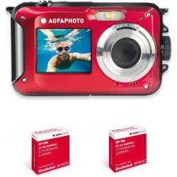 AgfaPhoto Realishot WP8000 - Appareil Photo Numérique Compact étanche - 2 Batteries + Dragonne Flottante Incluse- Rouge