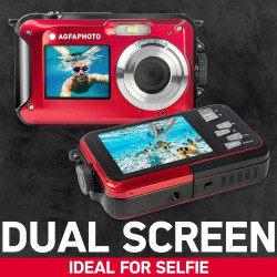 AgfaPhoto Realishot WP8000 - Appareil Photo Numérique Compact étanche - 2 Batteries + Dragonne Flottante Incluse- Rouge