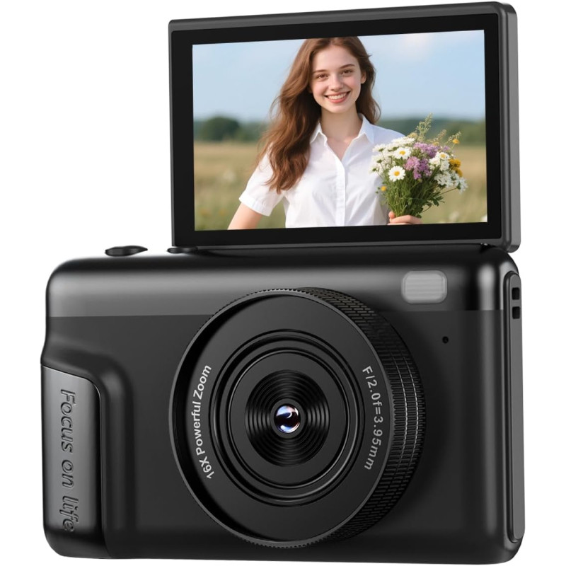 4K Appareil Photo Numérique Compact: 64MP Digital Camera avec 16X Zoom IPS Écran Rabattable Camescope - Cadeau pour Débutants En