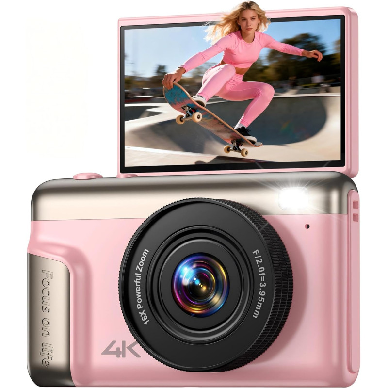 4K Appareil Photo Numérique Compact: 64MP Digital Camera avec 16X Zoom IPS Écran Rabattable Camescope - Cadeau pour Débutants En