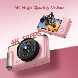 4K Appareil Photo Numérique Compact: 64MP Digital Camera avec 16X Zoom IPS Écran Rabattable Camescope - Cadeau pour Débutants En