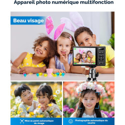 64Go Appareil Photo Numérique Enfant: 48MP Caméra Anti-secousse Photographie Vlogging Caméra pour Youtube 16X Zoom Numérique Pho