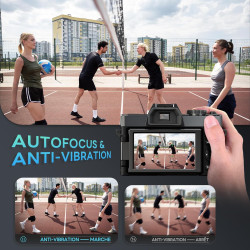 NBD 5K 64MP Appareil Photo numérique avec autofocus, Zoom numérique 16x, Écran IPS 3" 180°, WiFi + Lentille Grand Angle/Macro + 