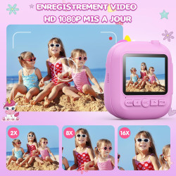 Appareil Photo Instantané Enfants, CAMCLID 2,4" Écran Appareil Photo Numérique Enfant avec Carte TF 32GB et Papier Photo Imprimé