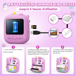Appareil Photo Instantané Enfants, CAMCLID 2,4" Écran Appareil Photo Numérique Enfant avec Carte TF 32GB et Papier Photo Imprimé