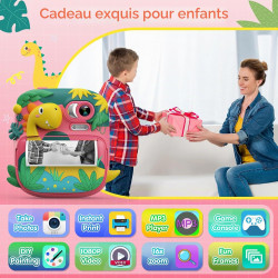 CAMCLID Appareil Photo Instantané Enfants, 12MP/1080P Appareils Photo Numérique Enfants avec Carte 32G et 3 Rouleaux de Papier, 