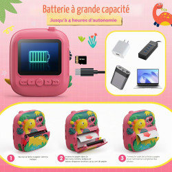 CAMCLID Appareil Photo Instantané Enfants, 12MP/1080P Appareils Photo Numérique Enfants avec Carte 32G et 3 Rouleaux de Papier, 