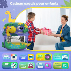 CAMCLID Appareil Photo Instantané Enfants, 12MP/1080P Appareils Photo Numérique Enfants avec Carte 32G et 3 Rouleaux de Papier, 
