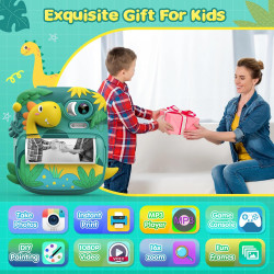 CAMCLID Appareil Photo Instantané Enfants, 12MP/1080P Appareils Photo Numérique Enfants avec Carte 32G et 3 Rouleaux de Papier, 