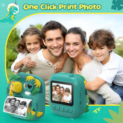 CAMCLID Appareil Photo Instantané Enfants, 12MP/1080P Appareils Photo Numérique Enfants avec Carte 32G et 3 Rouleaux de Papier, 