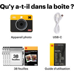 Kodak Mini Shot 3 Retro Cadeau Noel, Appareil Photo Instantané Vintage avec Imprimante Photo Portable, 76x76 mm, Technologie 4Pa