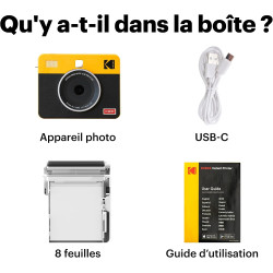 KODAK Mini Shot 3 Retro 4PASS 2-in-1 Appareil Photo Instantané and Imprimante Photo Portable (7,6x7,6cm) + 8 Feuilles, Jaune