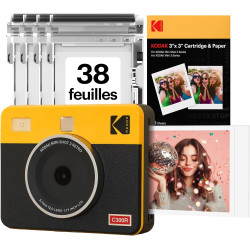KODAK Mini Shot 3 Retro 4Pass 2-in-1 Appareil Photo Instantané et Imprimante Photo Portable (7,6x7,6cm) + Paquet avec 38 Feuille