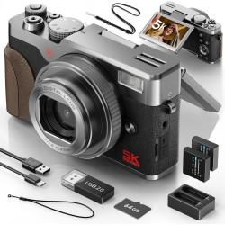 NBD Appareil Photo Numérique 5K 64MP avec Autofocus, Zoom Numérique 18x, Écran IPS 3" Orientable 180°, Design Rétro Élégant, Car