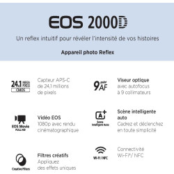 Canon EOS 2000d | Appareil Photo Réflex + (APS-C, 24.1 MP, WiFi, Full HD) + 2ème Batterie + Objectif EF-S 18-55mm f/3,5-5,6 is I