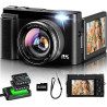 Appareil Photo Numérique 4K, Appareil Photo Compact 48MP 16X Digital Zoom à Écran Rabattable à 180° Avec Autofocus, Flash, Stati