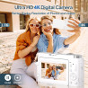 Appareil Photo Numérique 4K, Appareil Photo Compact 48MP 16X Digital Zoom à Écran Rabattable à 180° Avec Autofocus, Flash, Stati