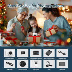 Appareil Photo Numérique 4K, Appareil Photo Compact 48MP 16X Digital Zoom à Écran Rabattable à 180° Avec Autofocus, Flash, Stati