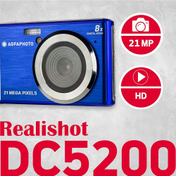 AGFA Photo Realishot DC5200 - Appareil Photo Compact, 21MP, Ecran LCD 2,4", Zoom Digital 8X, Vidéo HD 720p, Batterie Lithium, Ca