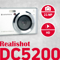 AgfaPhoto Realishot DC5200 - Appareil Photo Compact, 21MP, Ecran LCD 2,4", Zoom Digital 8X, Vidéo HD 720p, Batterie Lithium, Car