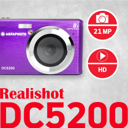 AgfaPhoto Realishot DC5200 - Appareil Photo Compact, 21MP, Ecran LCD 2,4", Zoom Digital 8X, Vidéo HD 720p, Batterie Lithium, Car