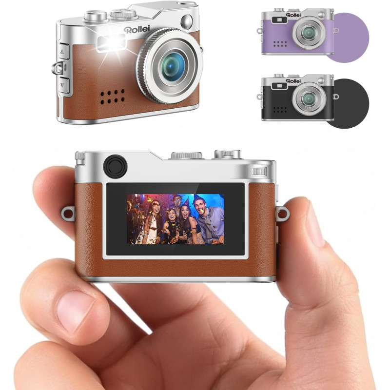 Mini Appareil Photo Numérique Brun, Rollei Petit Caméra Digitale Vintage 1080P FHD avec Écran couleur 0,96 pouces 2MP Digital Ca
