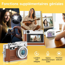 Mini Appareil Photo Numérique Brun, Rollei Petit Caméra Digitale Vintage 1080P FHD avec Écran couleur 0,96 pouces 2MP Digital Ca