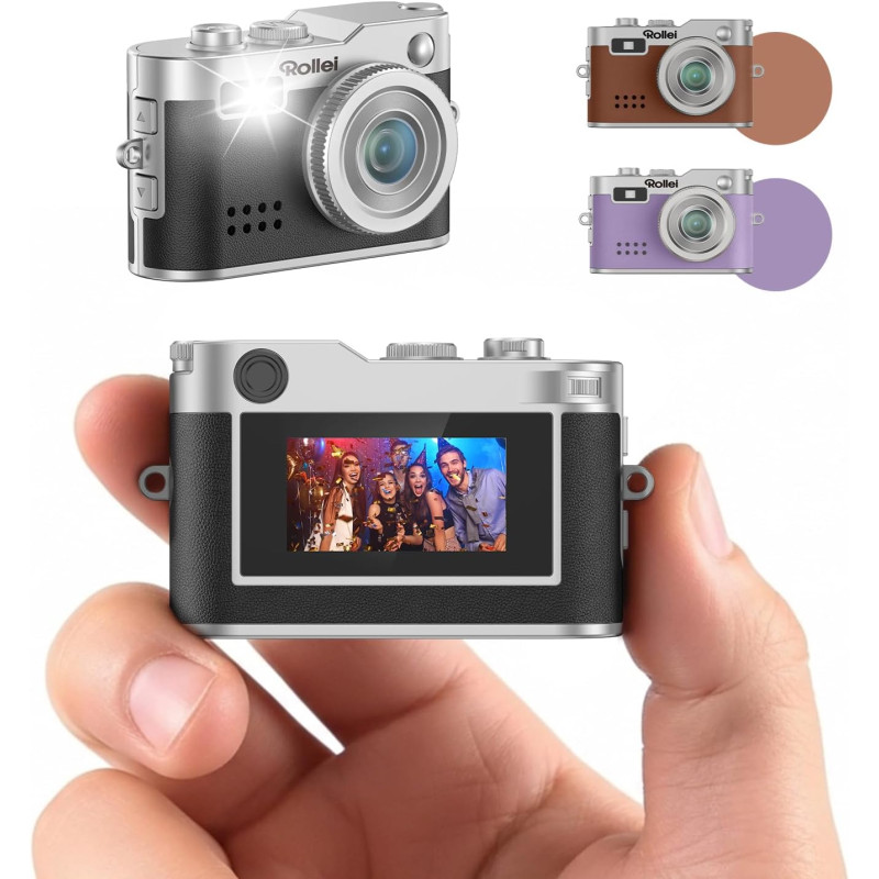 Mini Appareil Photo Numérique Noir, Rollei Petit Caméra Digitale Vintage 1080P FHD avec Écran couleur 0,96 pouces 2MP Digital Ca