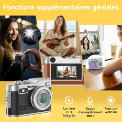 Mini Appareil Photo Numérique Noir, Rollei Petit Caméra Digitale Vintage 1080P FHD avec Écran couleur 0,96 pouces 2MP Digital Ca
