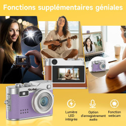 Mini Appareil Photo Numérique Violet, Rollei Petit Caméra Digitale Vintage 1080P FHD avec 0,96" Écran Couleur 2MP Digital Camera