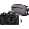 Canon EOS R100 Plus Objectif RF-S 18-45 mm F4.5-6.3 is STM Plus Sacoche pour Appareil Photo Plus Carte SD 64 Go (Appareil Photo 