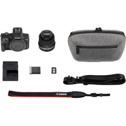 Canon EOS R100 Plus Objectif RF-S 18-45 mm F4.5-6.3 is STM Plus Sacoche pour Appareil Photo Plus Carte SD 64 Go (Appareil Photo 