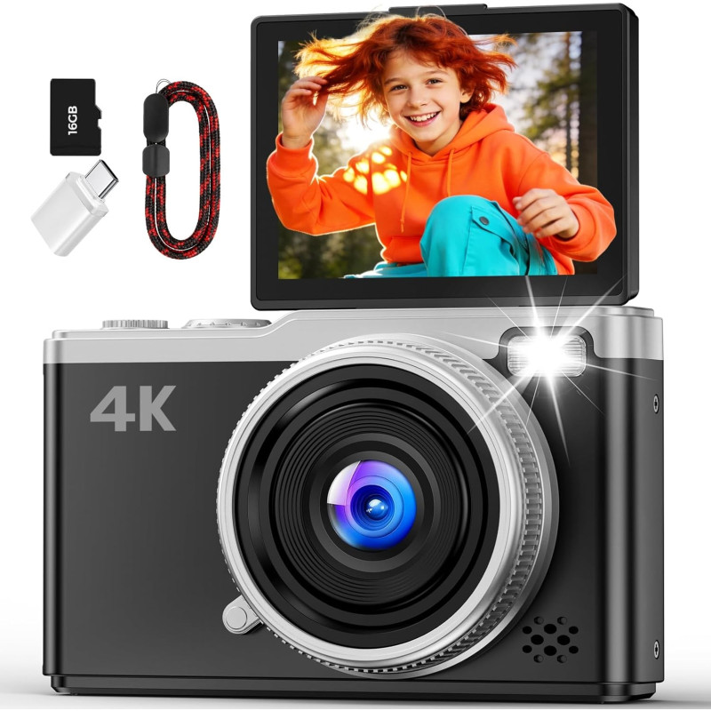Appareil Photo Numérique 4K Digital - Maxmango 64MP Appareils Numérique avec Écran Rabattable 180° - 2.4" Camera pour Vlog avec 