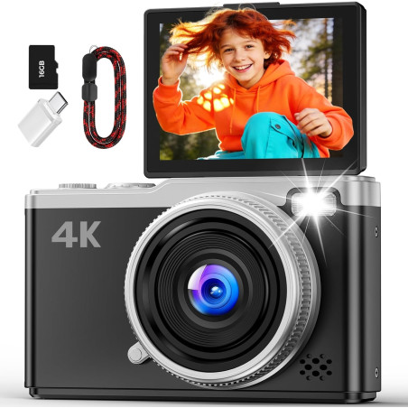 Appareil Photo Numérique 4K Digital - Maxmango 64MP Appareils Numérique avec Écran Rabattable 180° - 2.4" Camera pour Vlog avec 