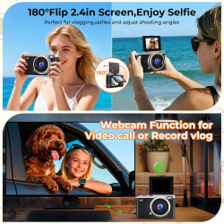 Appareil Photo Numérique 4K Digital - Maxmango 64MP Appareils Numérique avec Écran Rabattable 180° - 2.4" Camera pour Vlog avec 