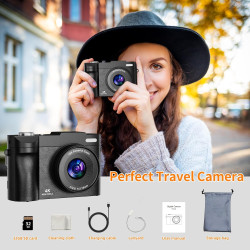 Appareil Photo Numérique, 4K 50MP Appareil Photo Compact avec Écran Rabattable 180° Caméra de Vlogging avec Carte 32GB, Zoom Num