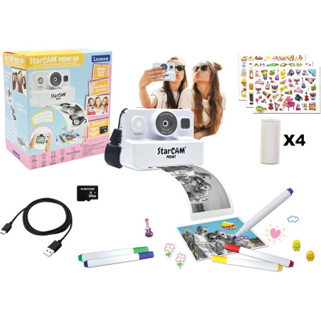 Lexibook, StarCAM Print HD, Appareil Photo avec imprimante instantanée, Fonctions Photo, vidéo, Selfie, Musique, Jeux, Kit de cu