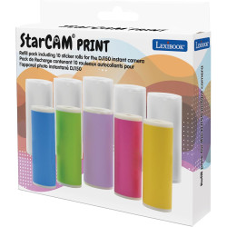 Lexibook, StarCAM Print, Pack de Recharge pour Appareil Photo instantané DJ150, 10 Rouleaux Autocollants (5 Blancs, 5 colorés: V
