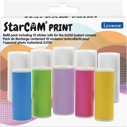 Lexibook, StarCAM Print, Pack de Recharge pour Appareil Photo instantané DJ150, 10 Rouleaux Autocollants (5 Blancs, 5 colorés: V