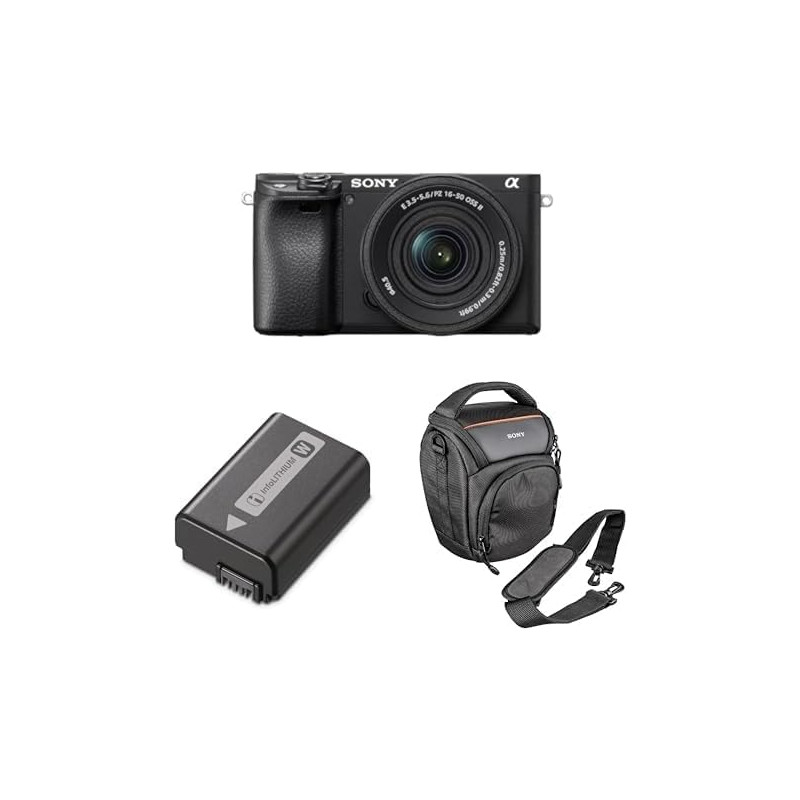 Sony Alpha 6400 Hybride APS-C avec Objectif 16–50mm, Batterie NP-FW50 et Housse LCS-AMB – 24,2MP, AF 0.02s avec Suivi des Yeux, 